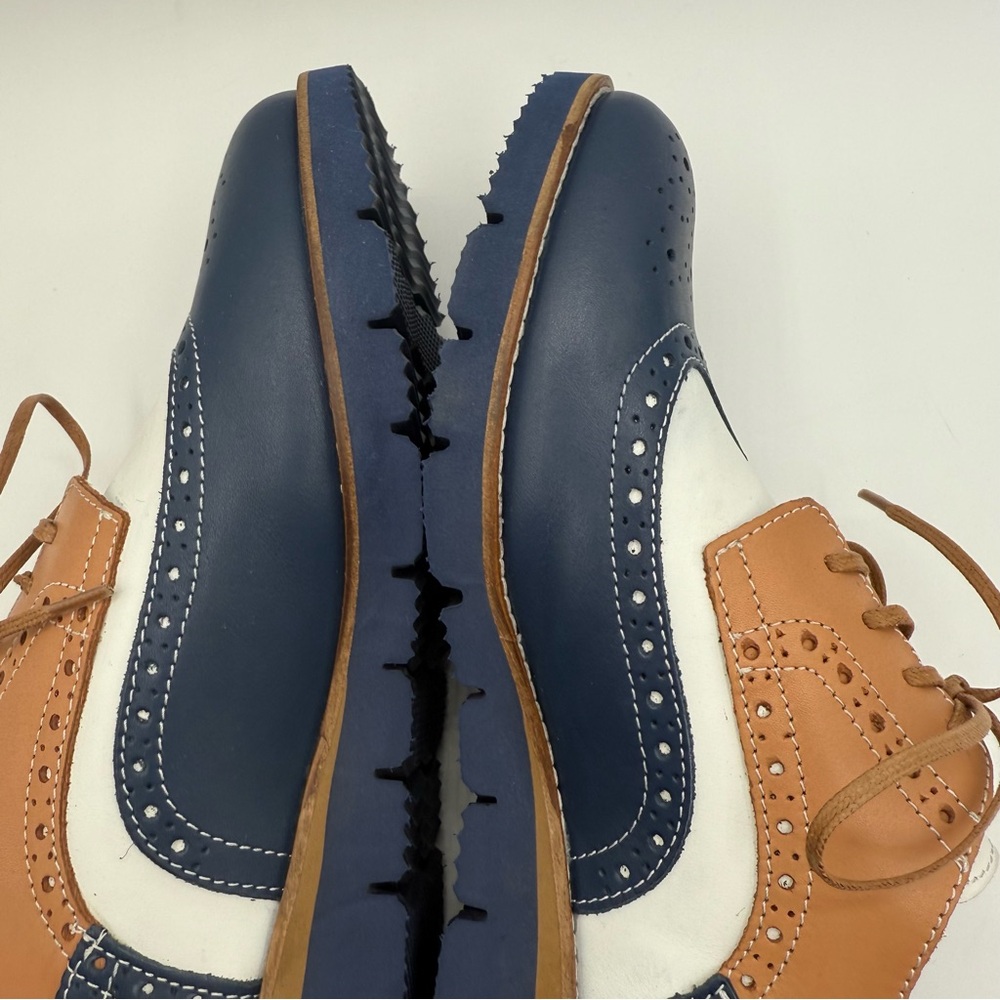 Girotti Wingtip Oxford #2219 Brogue Navy Tan White Leather Size 41 (8.5 US) - Picture 16 of 17